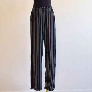 Brandy Melville Frankie‎ Black and Blue Striped Wide Leg Pants, Sz 2 pull on